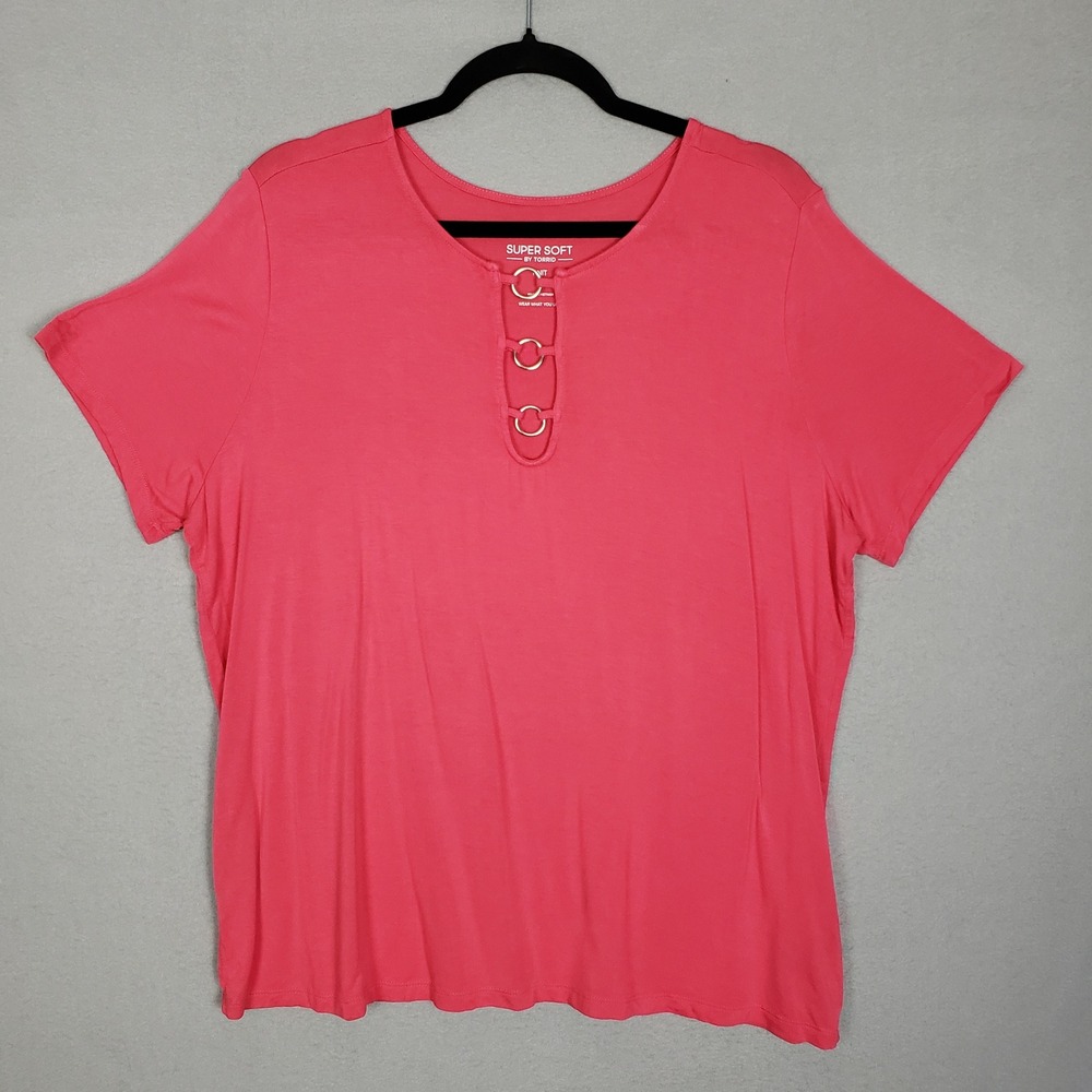 Torrid Super Soft Knit 2X Short Sleeve Top Pink O-Ring Neck Sexy Elevated Basic